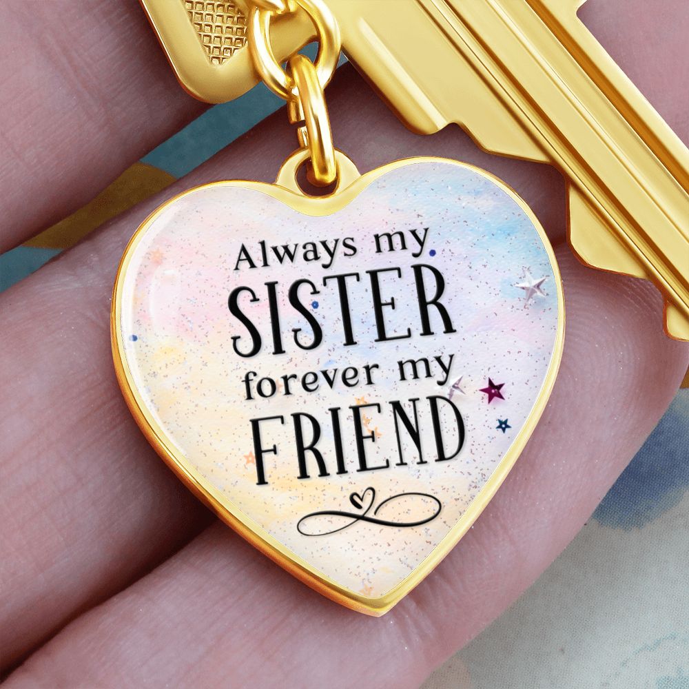 Sister - Friend Graphic Heart Keychain (Silver)