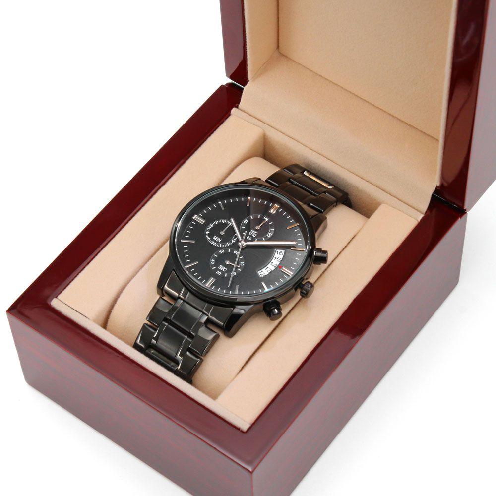 Customizable Engraved Black Chronograph Watch - Elle Royal Jewelry