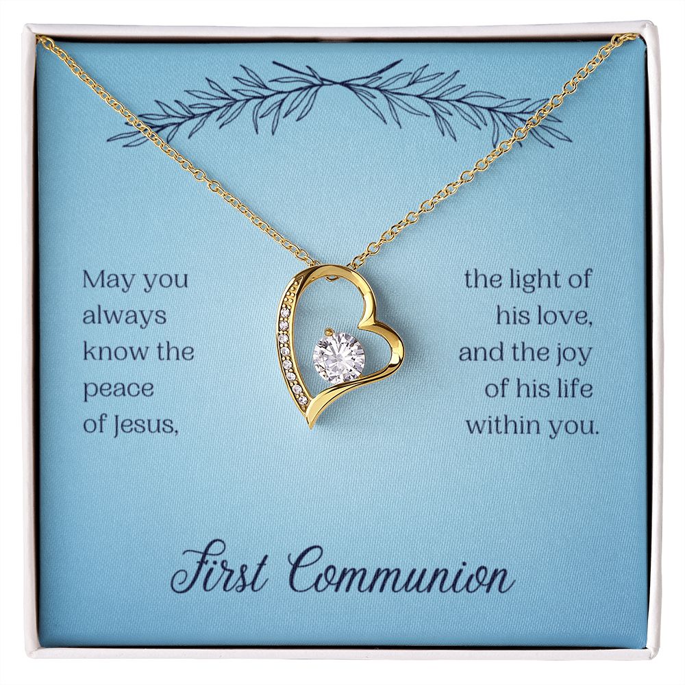 First Communion Forever cross heart love Necklace