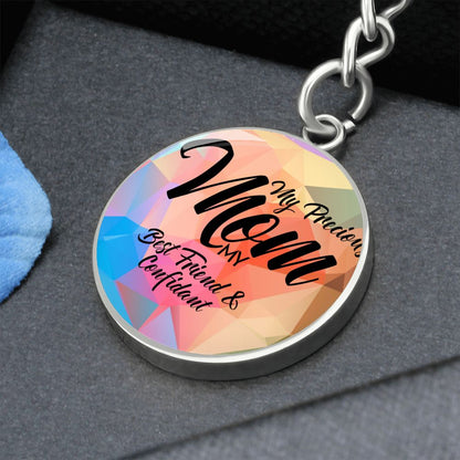 My mom Circle Pendant with Keychain Silver
