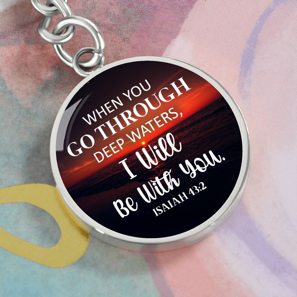 God will be with you - Circle Pendant with Keychain Silver