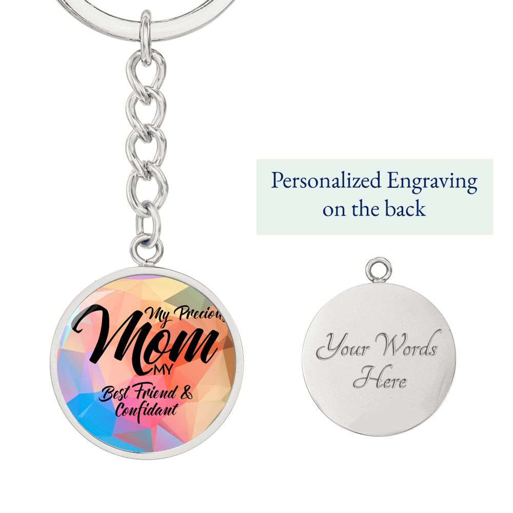 My mom Circle Pendant with Keychain Silver