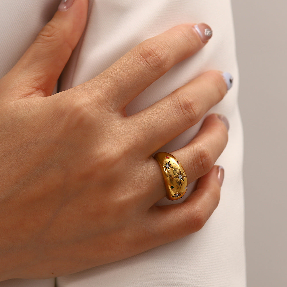 18K Gold Fashion Vintage Hexagram Zircon Design Ring