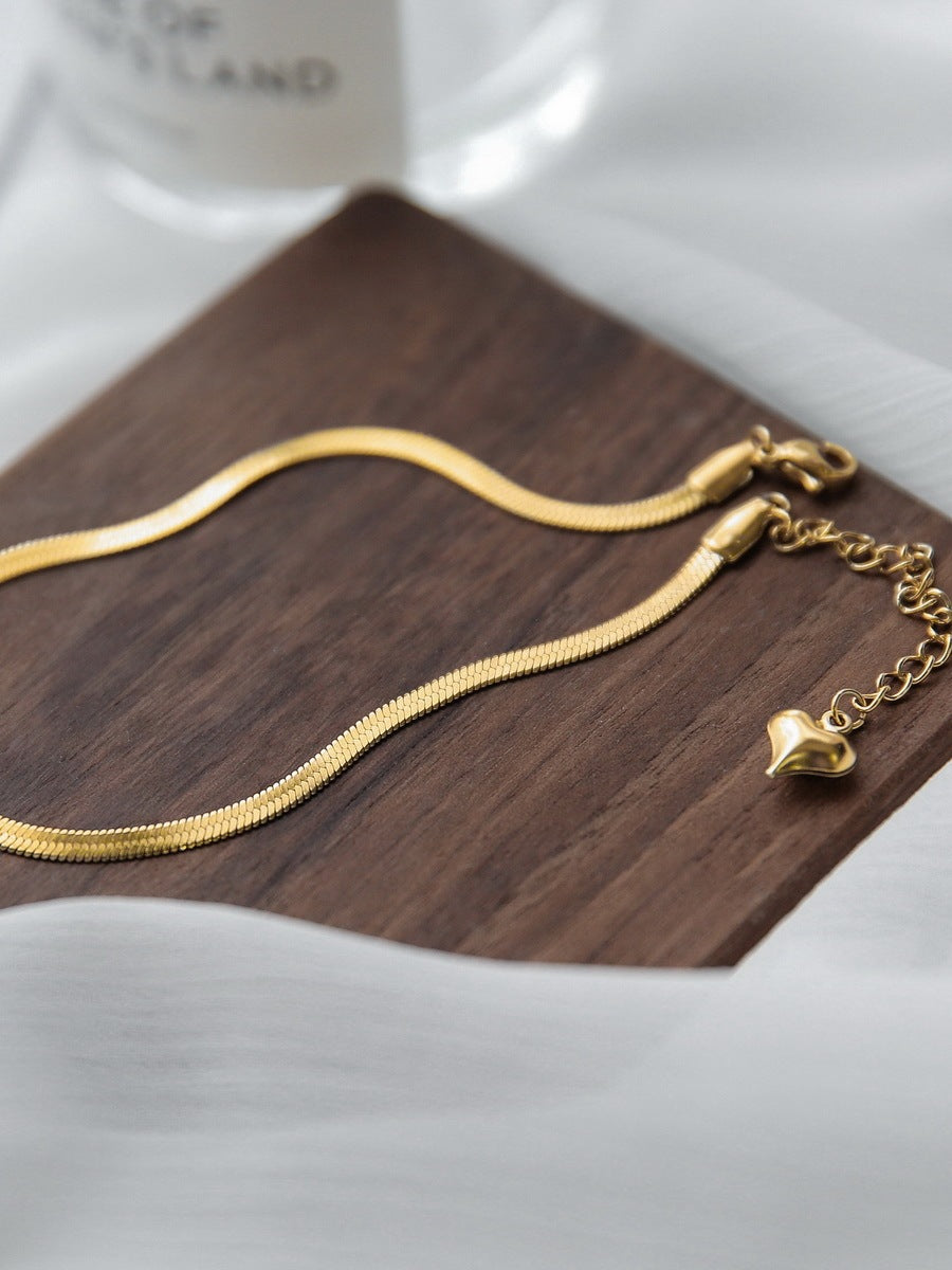 18K Gold Exquisite Simple Snake Bone Chain Design Versatile Anklet