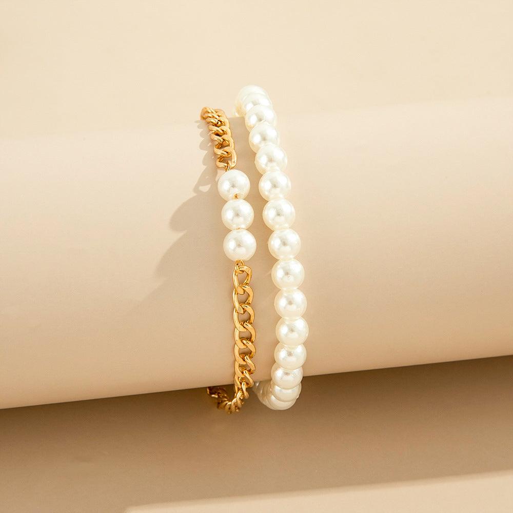 F3.Pearl and chain two-piece anklet - Elle Royal Jewelry