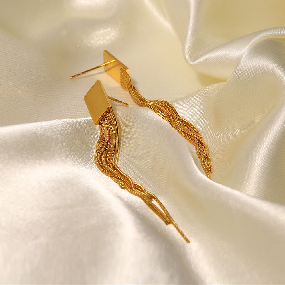 18K Gold Fashion Temperament Tassel Design Pendant Versatile Earrings