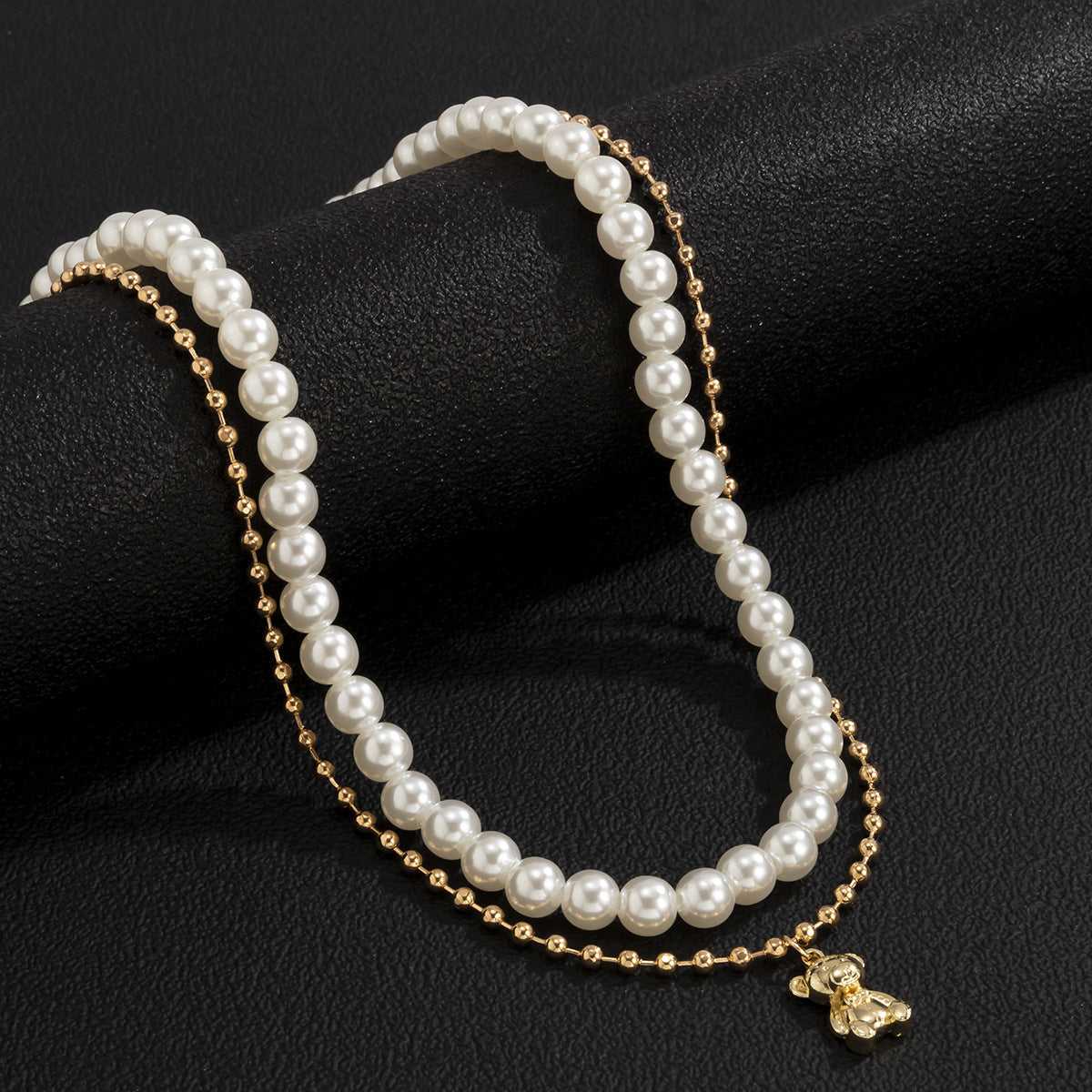 Men Simple hip-hop style pearl with bear all-match necklace