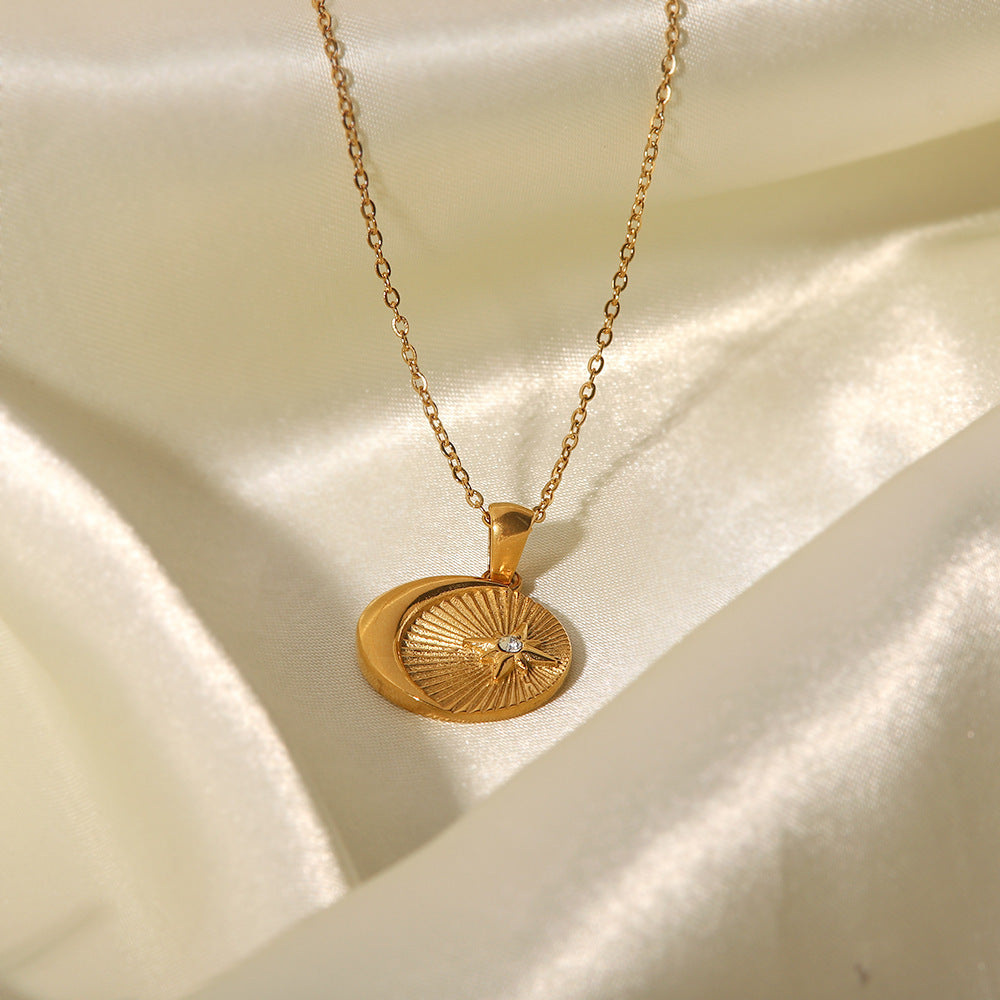 18K Gold Inlaid Zircon Sunlight Pendant Necklace