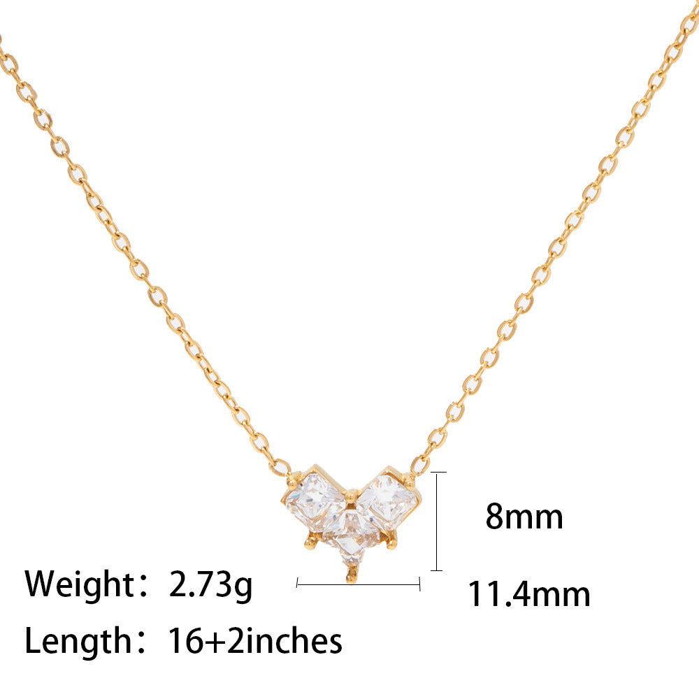 18K Gold Plated Inlaid Pink/White Zircon Love Pendant Necklace