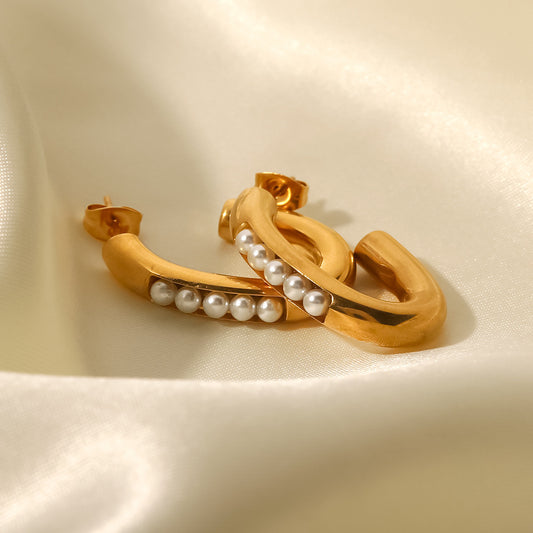 18K gold-plated inlaid pearl all-match earrings