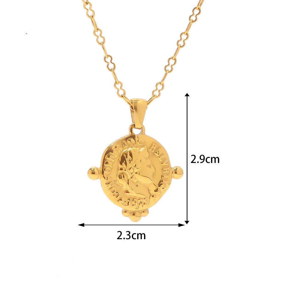 18K Gold Exquisite Fashion Embossed Goddess Coin Tag Design Necklace