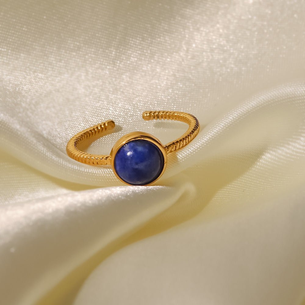 18k Gold Plated Round Lapis Lazuli Adjustable Twist Design Ring