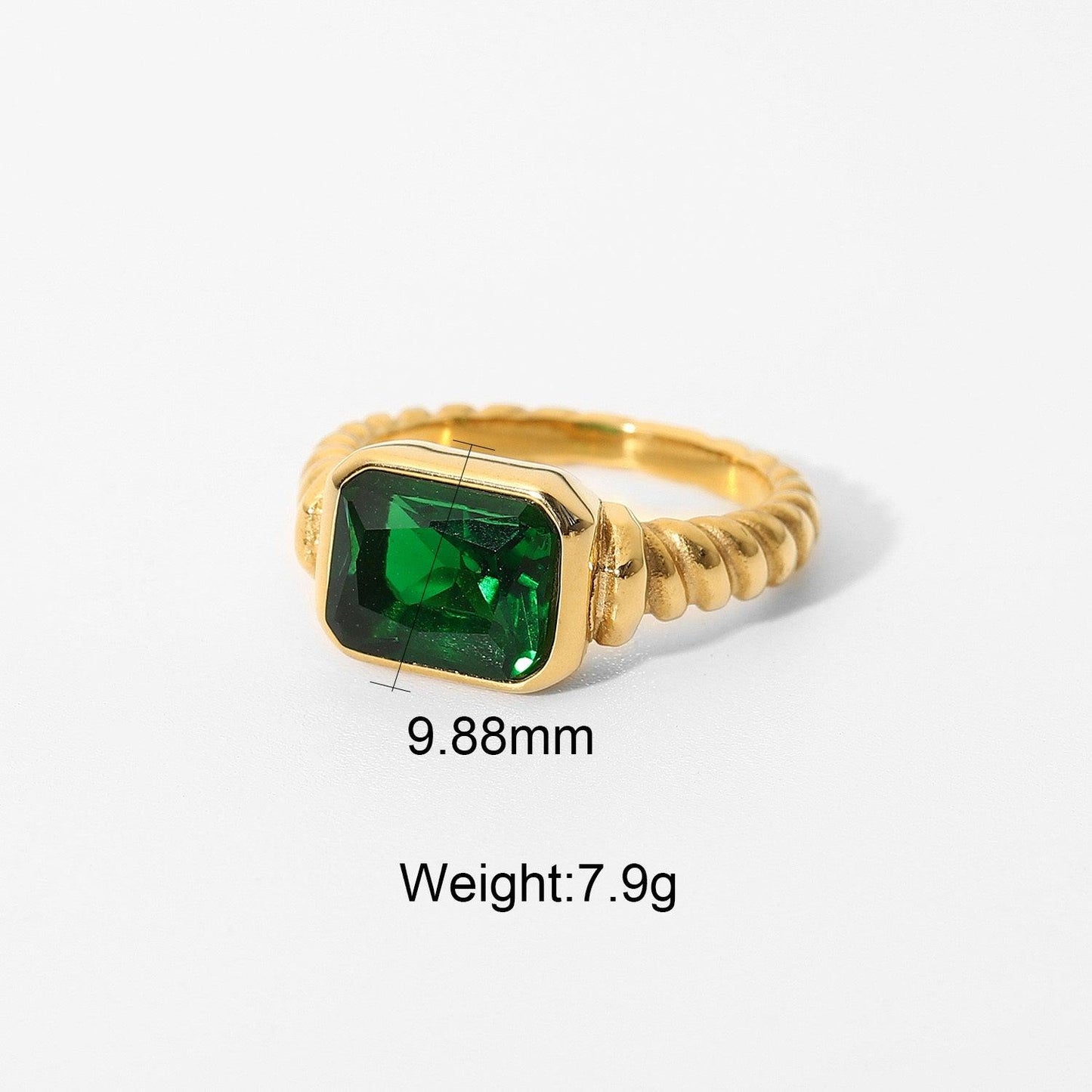 R23.Rectangular Emerald Pink White Black Zircon Ring - Elle Royal Jewelry