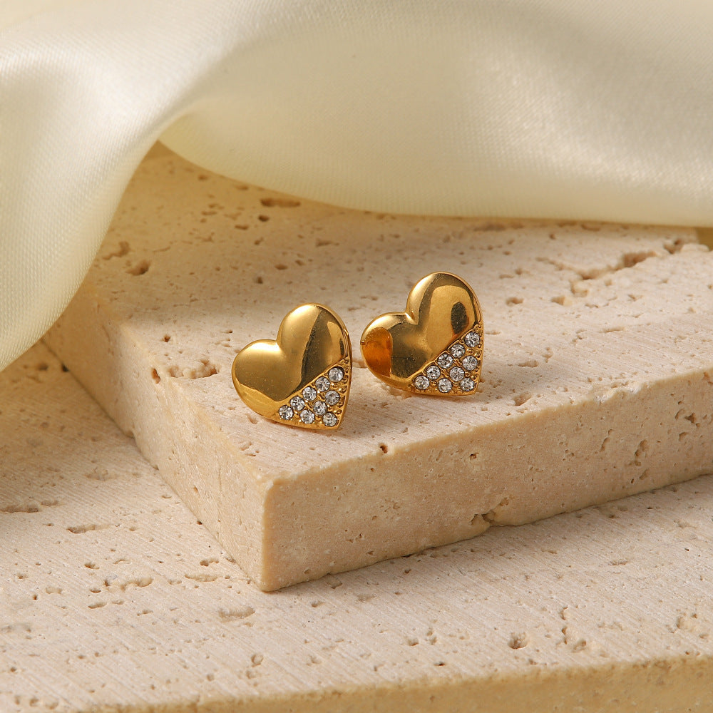 18k gold inlaid zirconium heart earrings