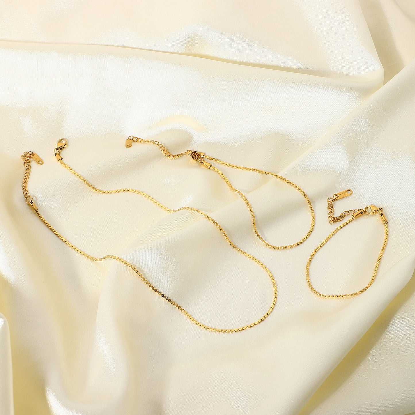 18K Gold Noble Fashion S Shape Chain Design Bracelet Anklet Necklace Set