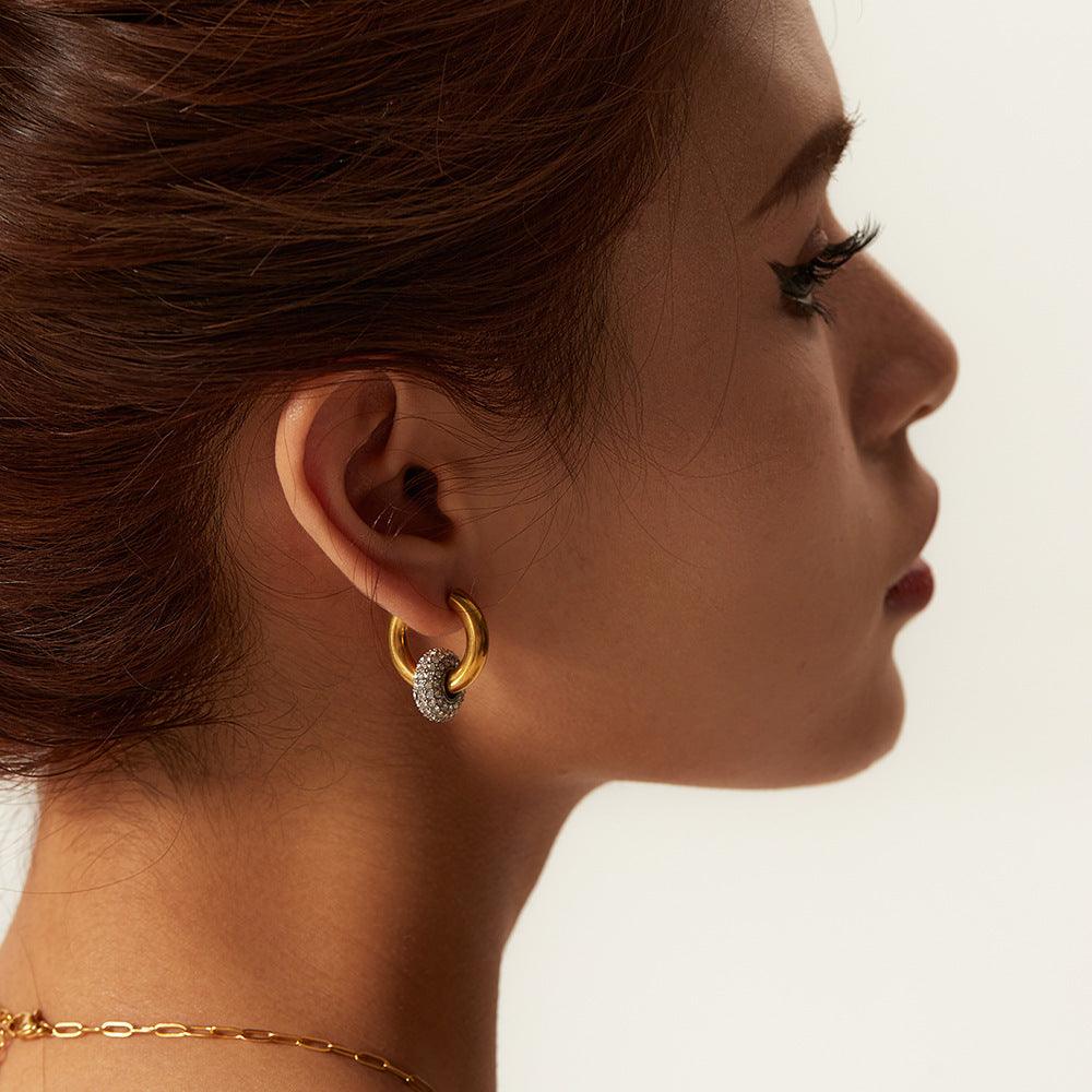 E10.Zircon Hoop Drop Earrings 18K Gold Earrings - Elle Royal Jewelry