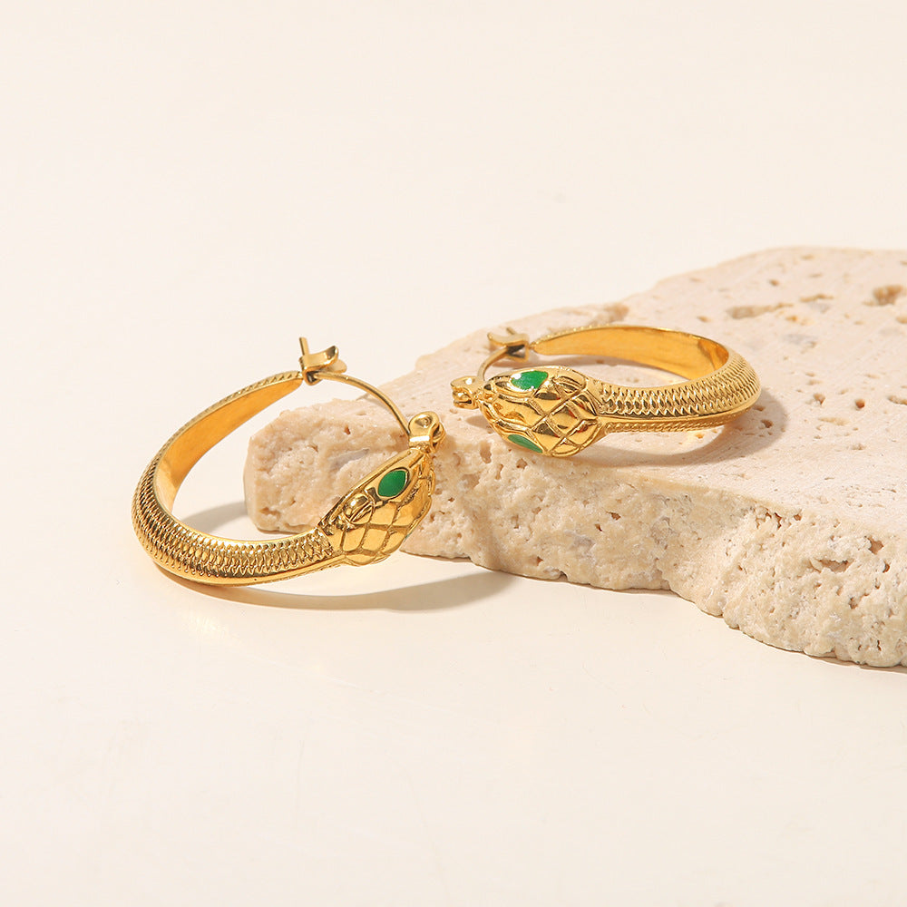 18K Gold Inlaid Snake Earrings