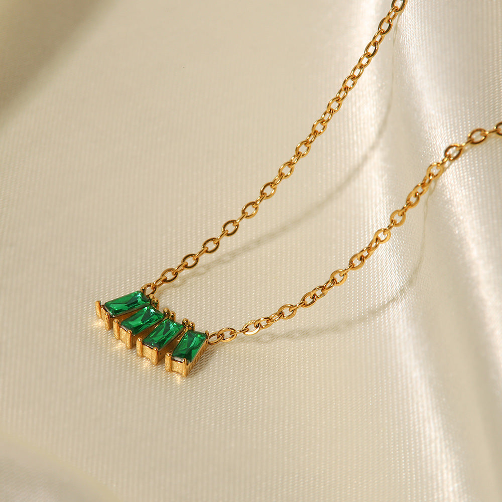 18K gold plated necklace with pink/white /l green zircon