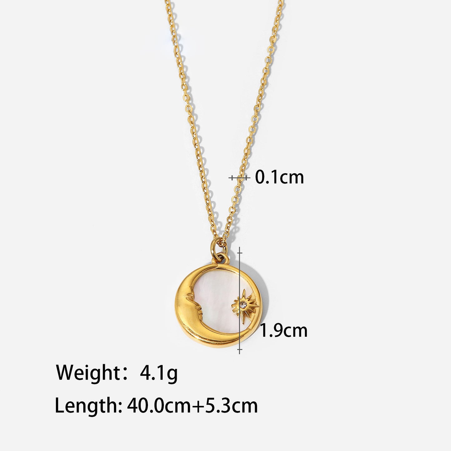 8K Gold Plated Oval Sun Moon Shell Pendant Necklace