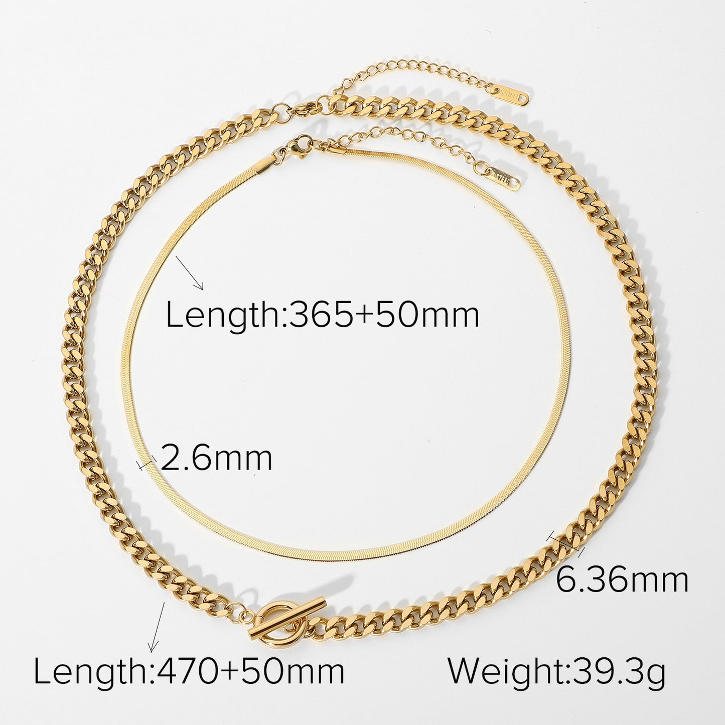 N38.Miami Double Necklace Set of Two Snake Chain Choker Gold Plated Necklace
