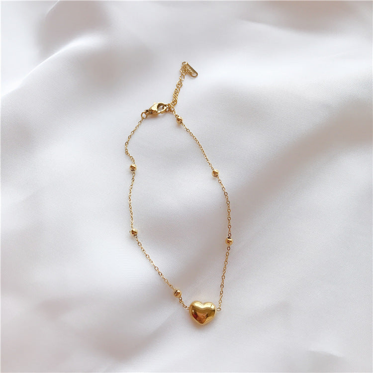Simple and Personalized Gold Peach Heart Love Design Titanium Steel Anklet