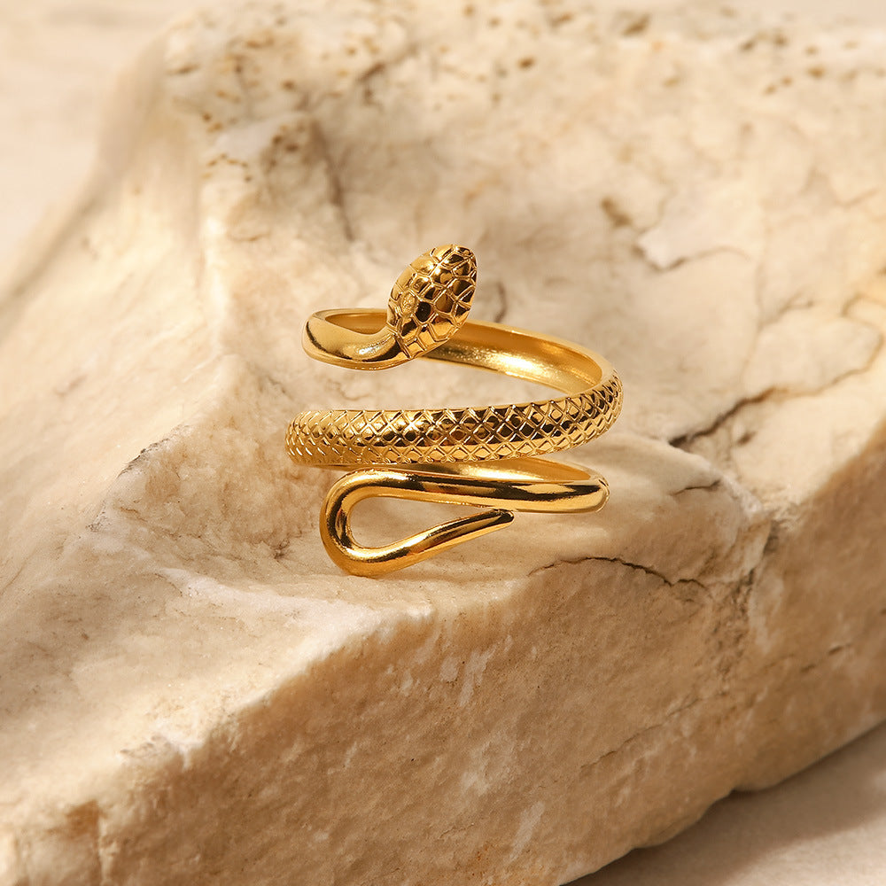 18K Gold Plated Classic Texture Snake Design Openwork Adjustable Ring