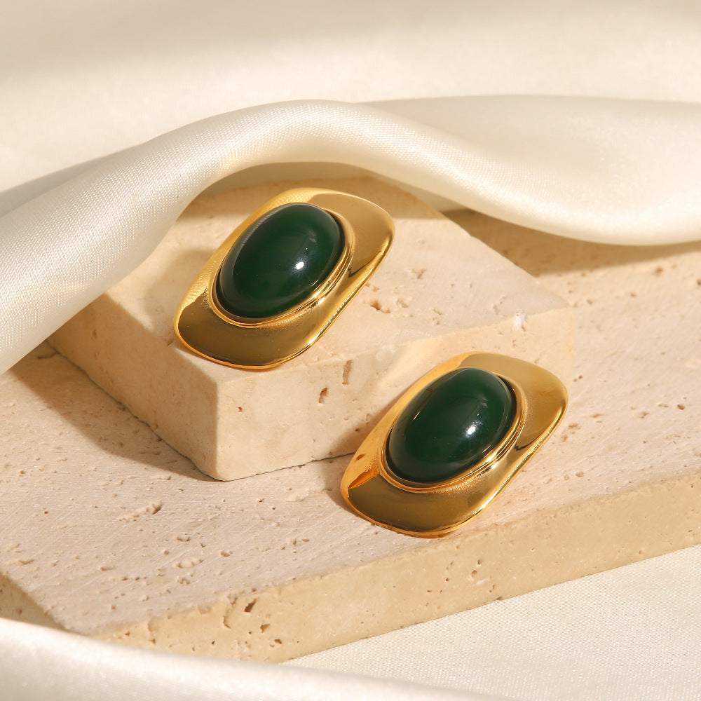 18k gold retro light luxury oval design all-match earrings