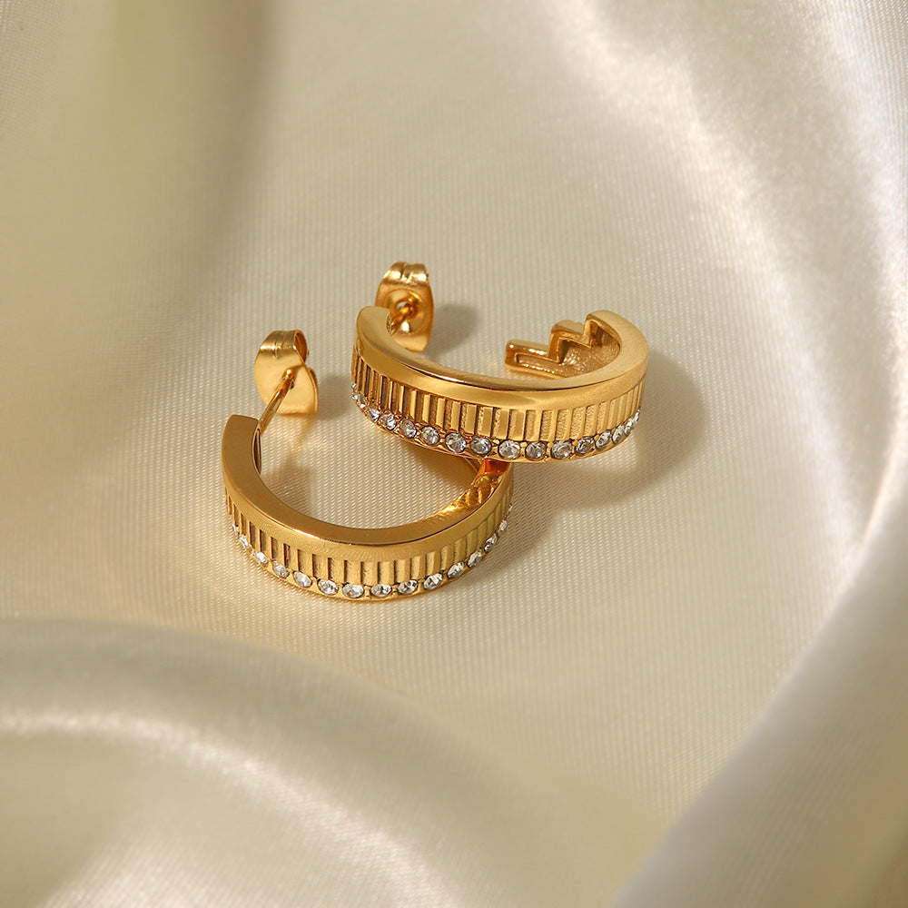 18K Gold Plated White Diamond Open Stripe Earrings