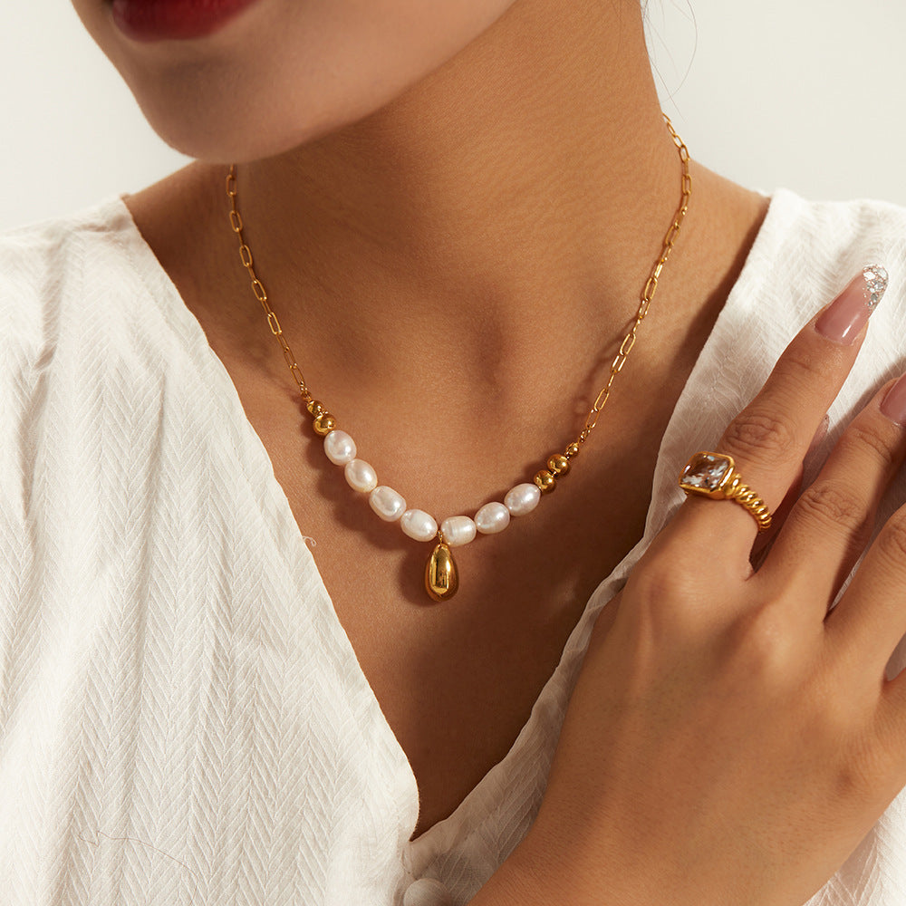 18K Golden Baroque Freshwater Pearl French elegant necklace