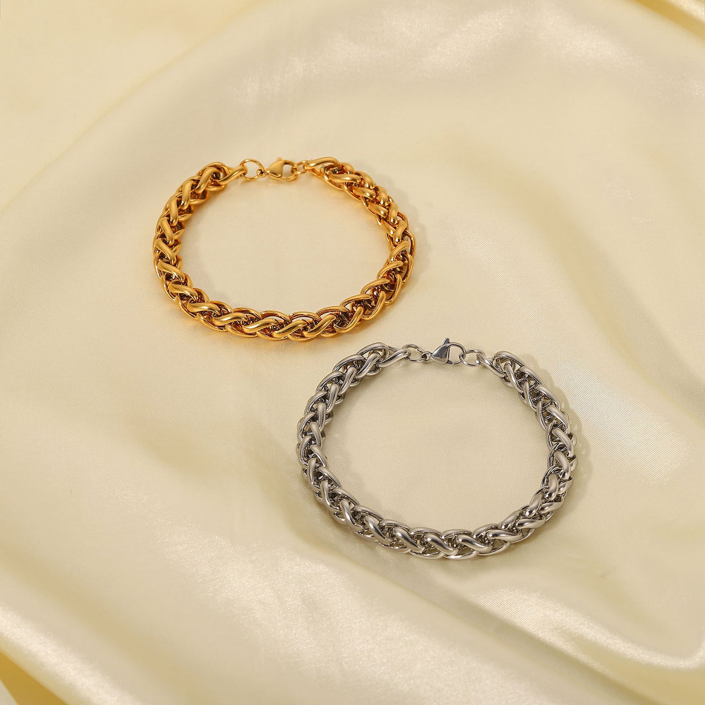 Men Fashion 18K Gold Plated/Steel Color Simple Bracelet