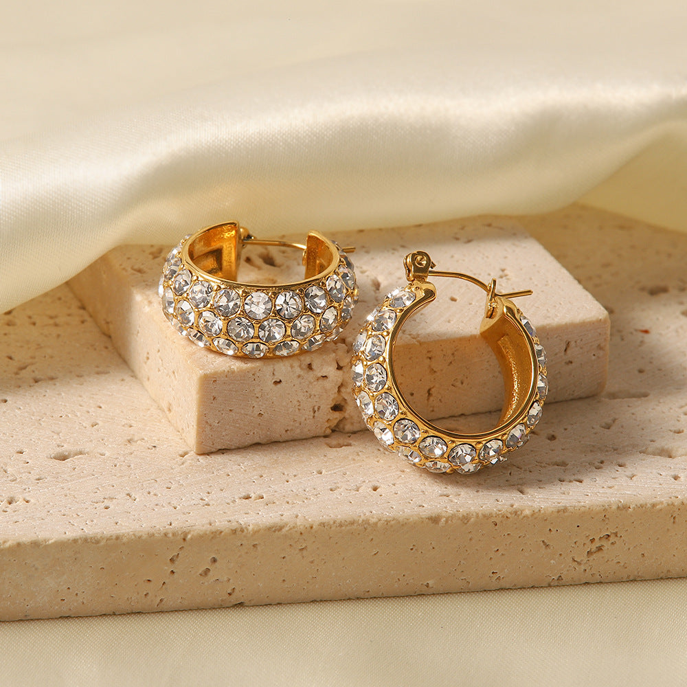 18k Gold Plated Drop Earrings with White Diamonds