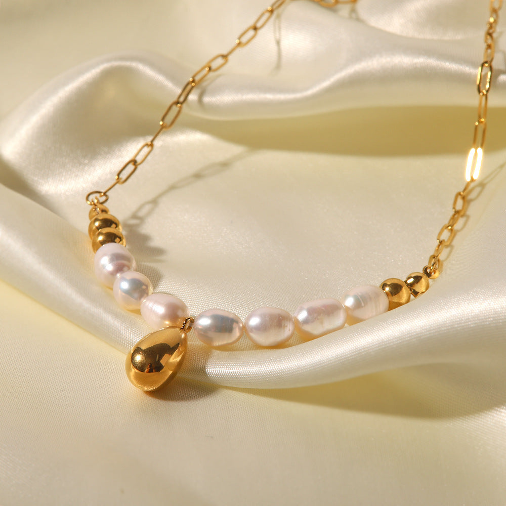 18K Golden Baroque Freshwater Pearl French elegant necklace