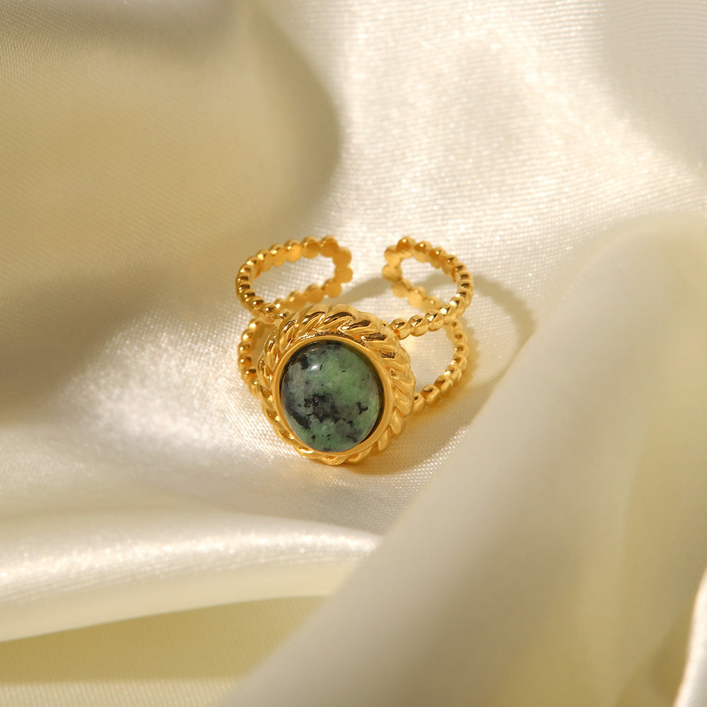 18k Gold Inlaid Green Natural Stone/African Turquoise Ring
