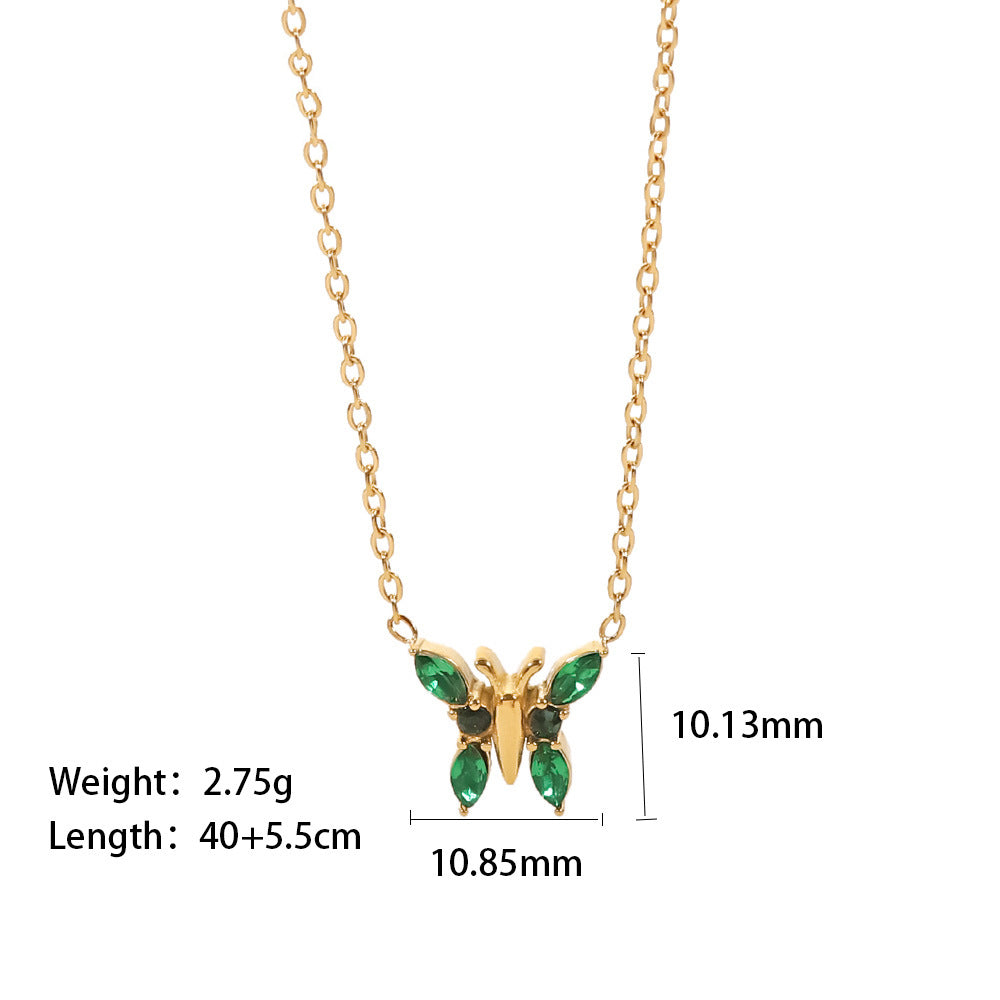 18K gold plated butterfly necklace with green/white zircon stylish