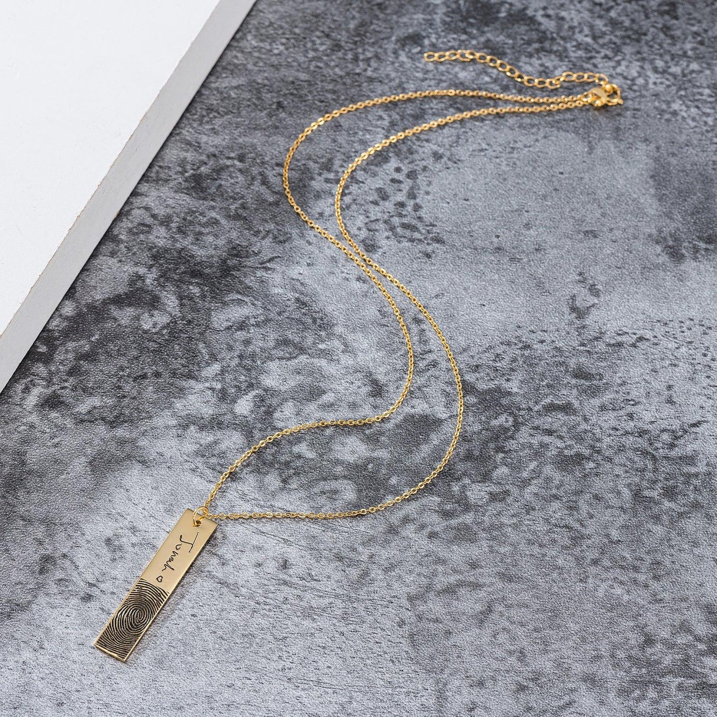 N10.Rectangular Simple Handwritten Signature Engraved Necklace - Elle Royal Jewelry