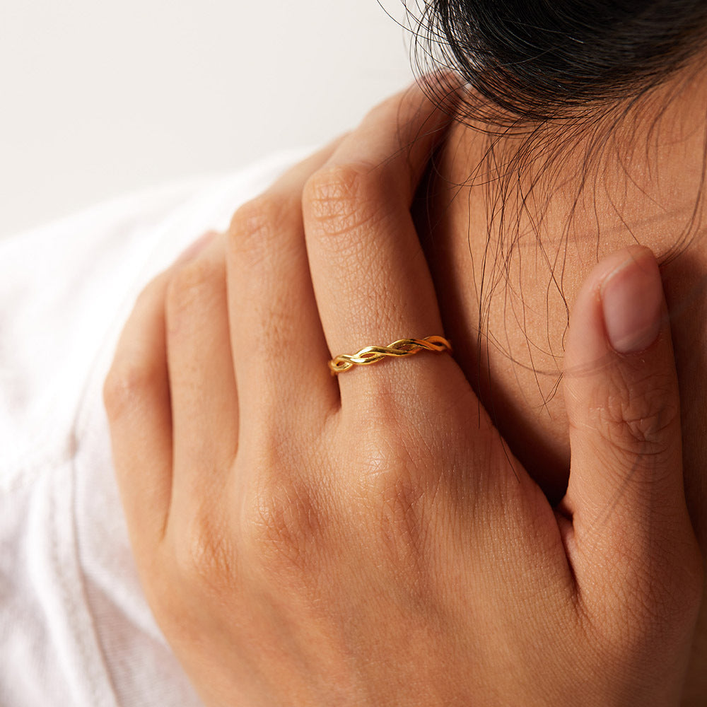 18K Gold Plated Twist Linear Stacking Ring