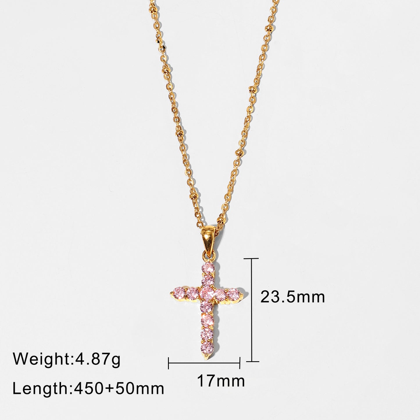 N39.18K Gold Plated Pink Zircon Cross Pendant Necklace