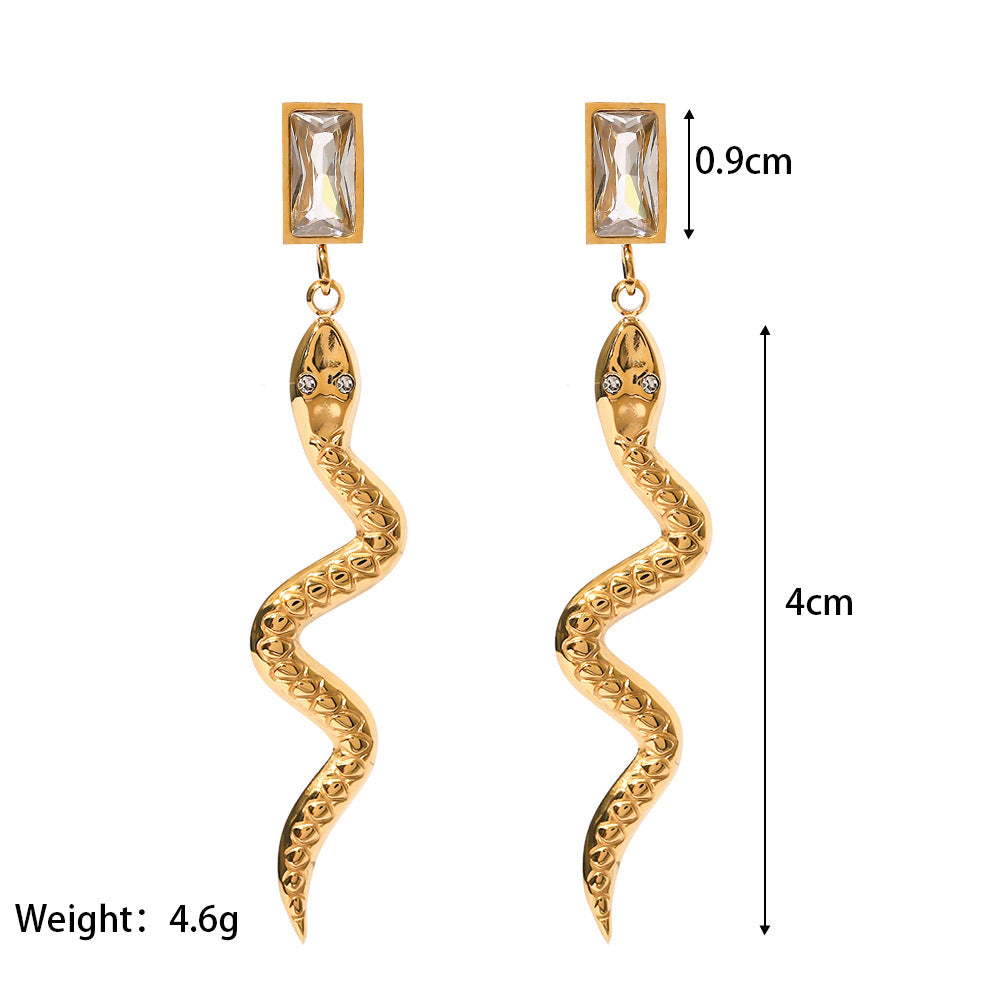 18k Plated Cubic Zirconia Delicate Snake Rectangle Drop Earrings