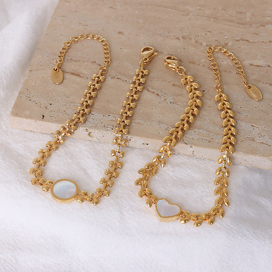 Exquisite and fashionable ears of wheat with white seashell circle/heart design jewelry