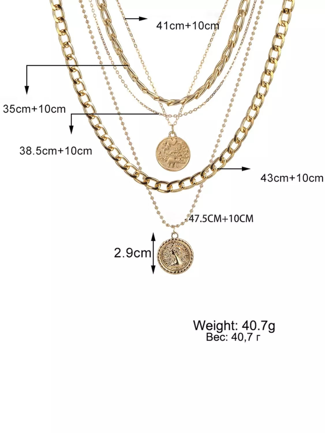 N22.Figure Graphic Round Charm Layered Necklace - Elle Royal Jewelry