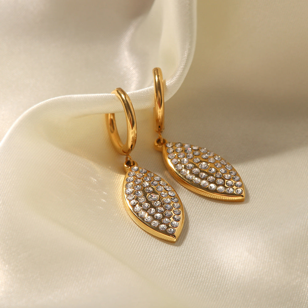18K Gold Plated Diamond Leaf Shape Versatile Pendant Earrings