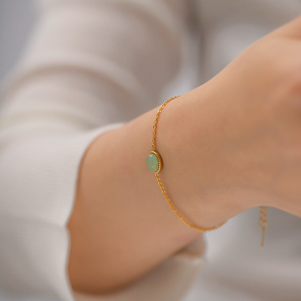 18K Gold Exquisite Simple Inlaid Green Aventurine Natural Stone Watch Versatile Bracelet