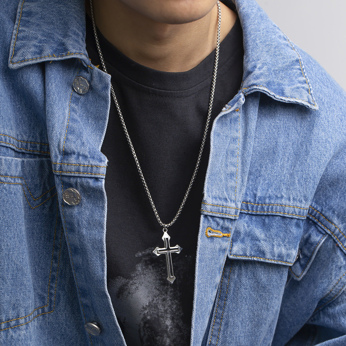 Men Fashion Hip Hop Cross Design Necklace
