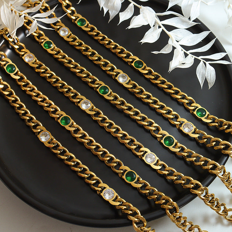 Fashion Thick Chain With Zircon Necklace / Bracelet