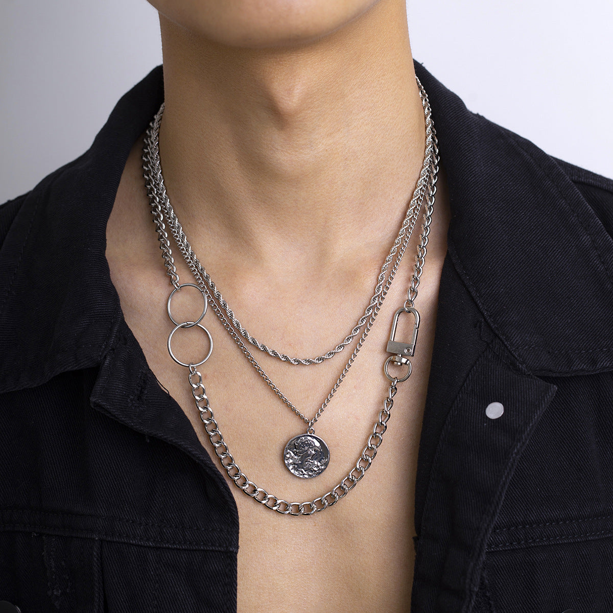Men Vintage Hip Hop Layered Design Necklace