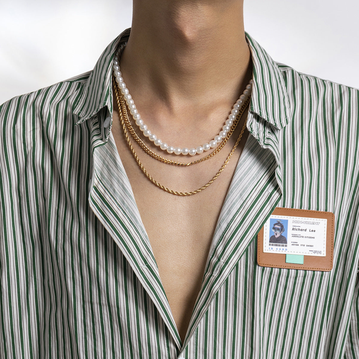 Men Simple Pearl Multilayer Twist Chain Necklace