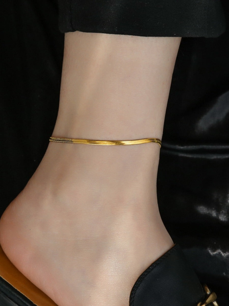 18K Gold Exquisite Simple Snake Bone Chain Design Versatile Anklet