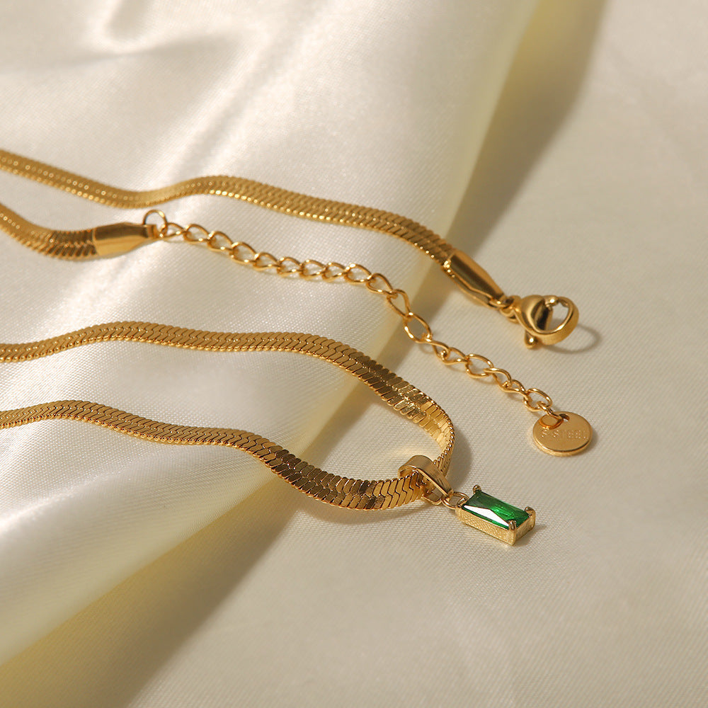 18K Gold Plated Green/White Baguette Zircon Pendant Necklace