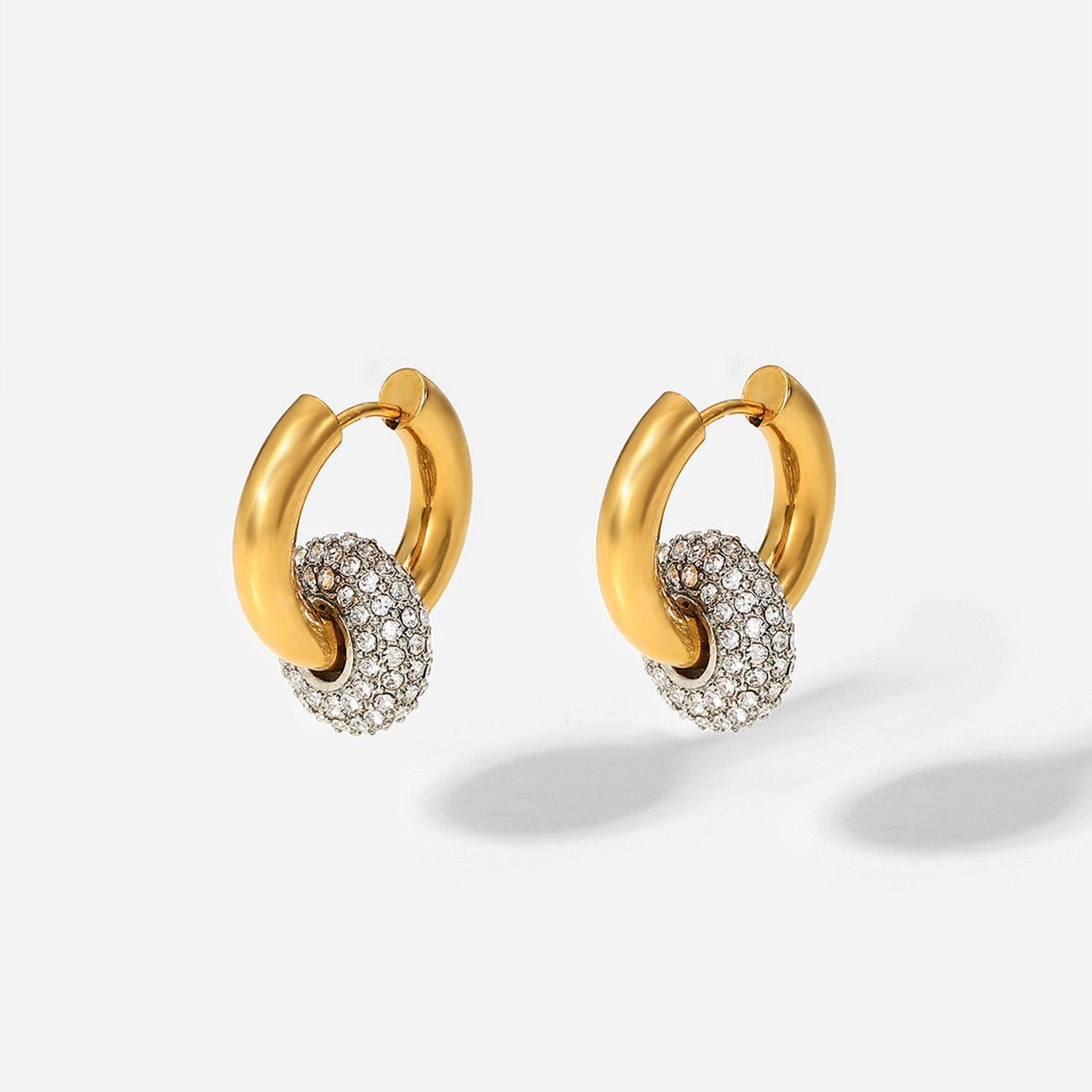 E10.Zircon Hoop Drop Earrings 18K Gold Earrings - Elle Royal Jewelry