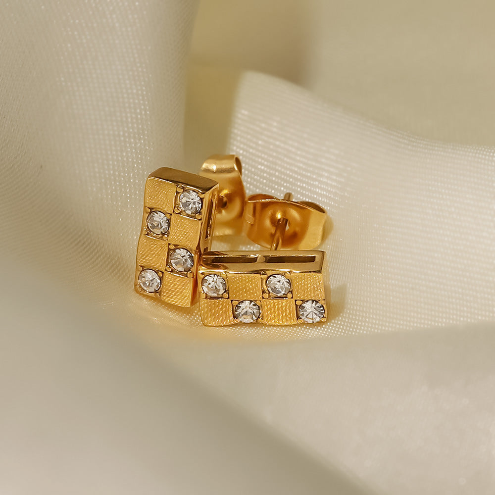 18K Gold Plated Rectangular Diamond Earrings